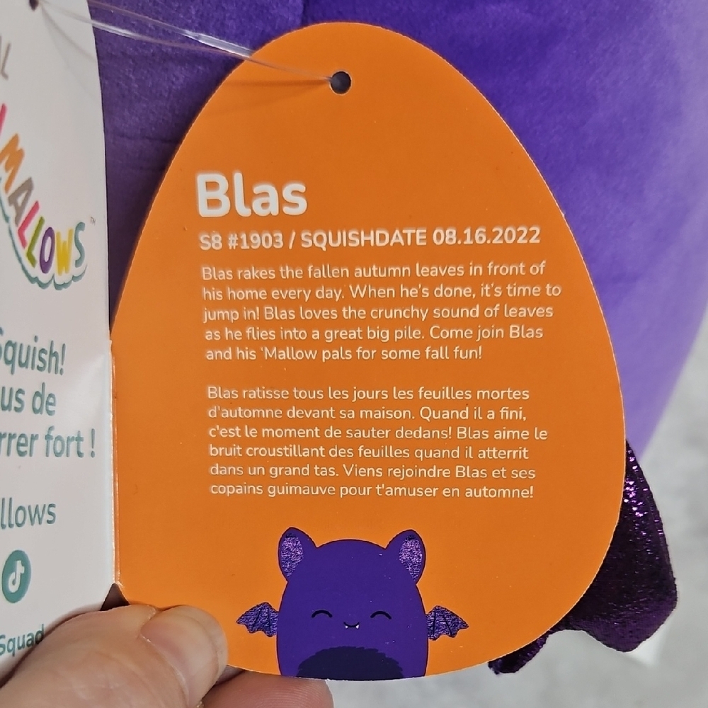 8" Squishmallows Blas Purple Bat Halloween Squad Plush Collectible - Picture 3 of 6